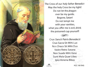 Holy Card - Laminated with Medal St Benedict (Both Sides)