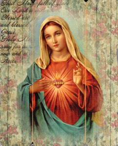 Plaque - Antique Immaculate Heart of Mary 23x19cm