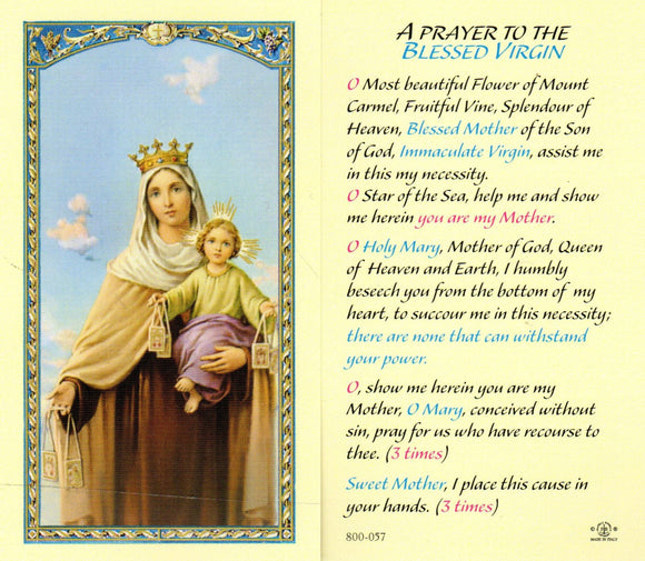 Holy Card - Our Lady of Mt Carmel – Cardinal Newman Faith Resources Inc