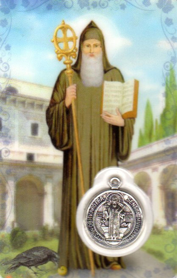 Holy Card - Laminated with High Quality Medal Saint Benedict