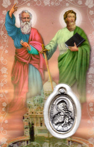 Holy Card - Laminated with High Quality Medal St Peter and St Paul