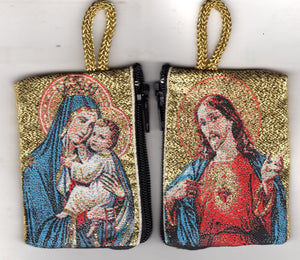 Rosary Purse - Our Lady of Mt Carmel and Sacred Heart of Jesus Small