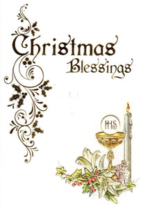 Greeting Card - Christmas Blessings Gold Etch (Priest), Communion with Laminated Card