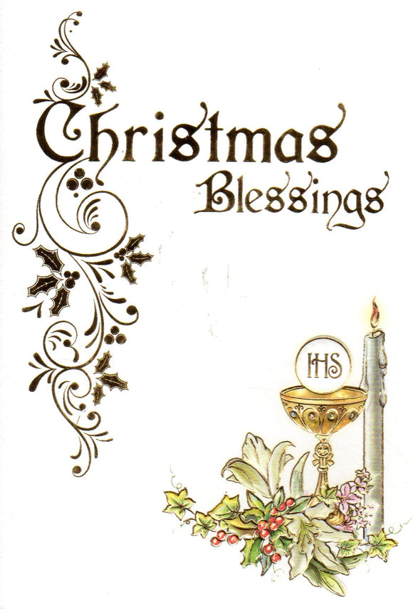 Greeting Card - Christmas Blessings Gold Etch (Priest), Communion with Laminated Card