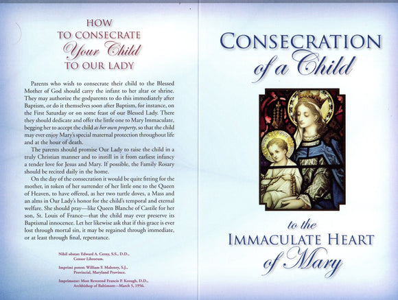 Certificate - Consecration of a Child to the Immaculate Heart of Mary