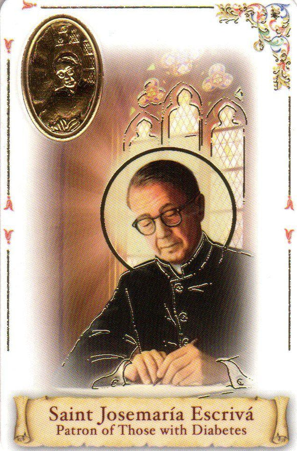 Holy Card - Laminated with Medal St Josemaria Escriva for Diabetes