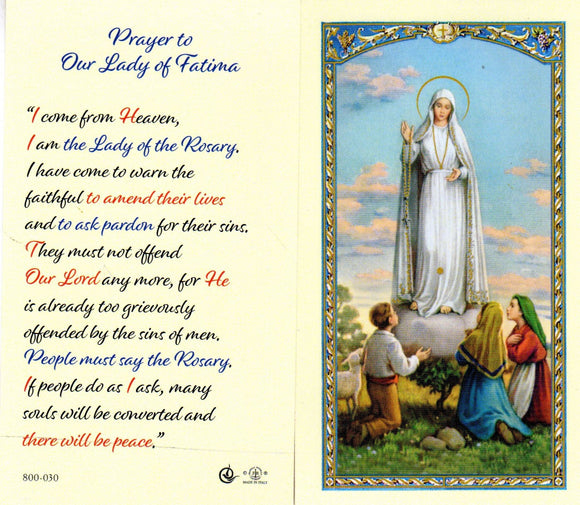 Holy Card - Our Lady of Fatima (Say the Rosary)