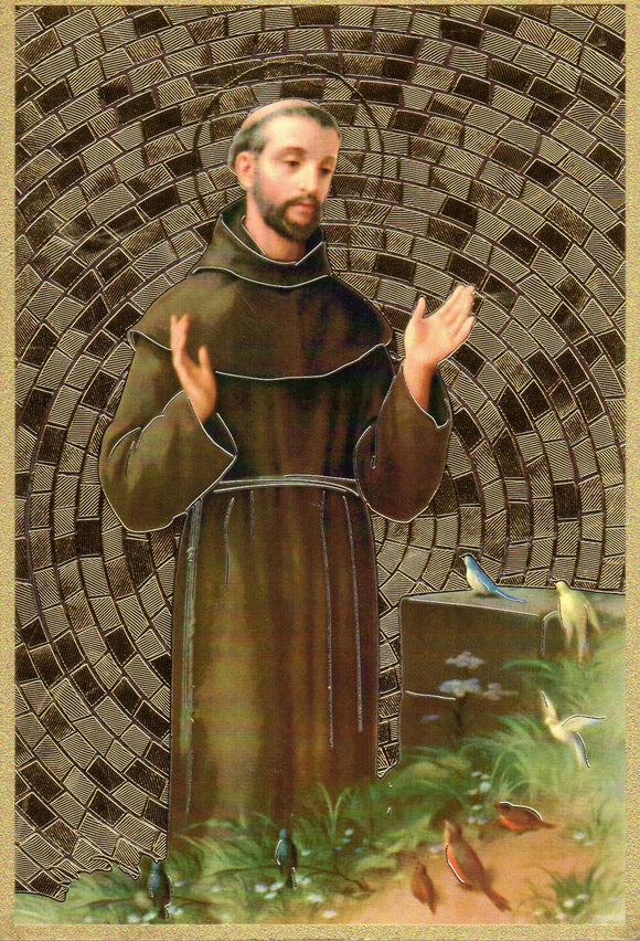 Plaque - St Francis of Assisi Wood Gold 100x150mm