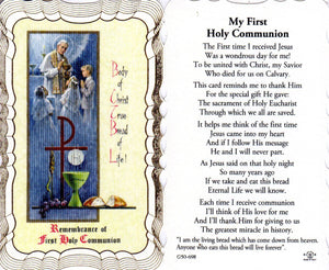 Holy Card - Holy Communion Traditional Priest Boy and Girl