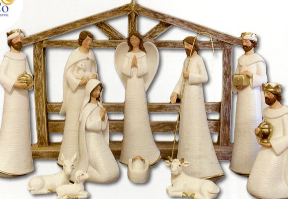 Nativity Set - 11 Piece with Stable White 195mm