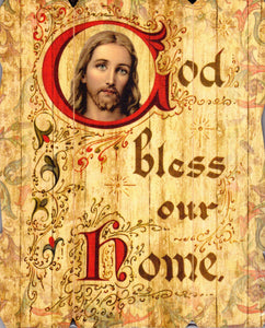 Plaque - Antique God Bless Our Home 23x19cm