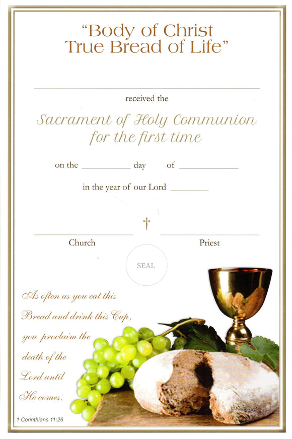 Certificate - First Communion Bread Grapes