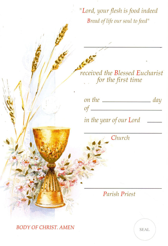 Certificate - First Holy Communion Chalice Wheat