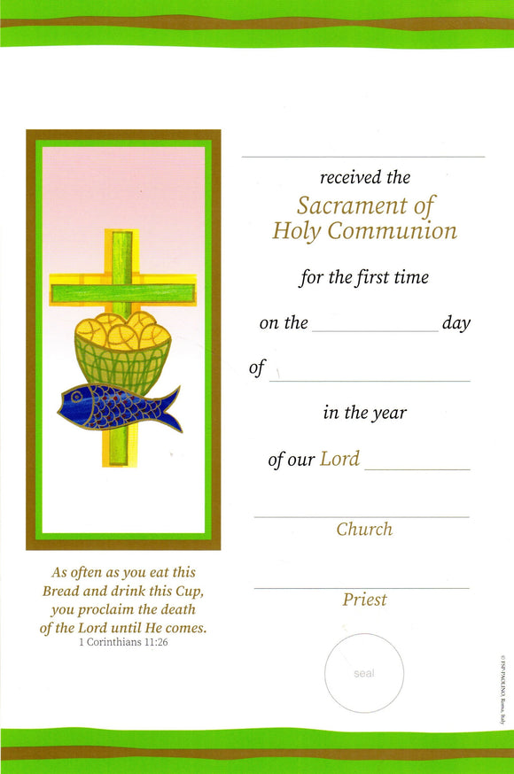 Certificate - Holy Communion Fish Bread