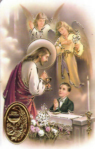 Holy Card - Laminated with Medal First Communion Boy