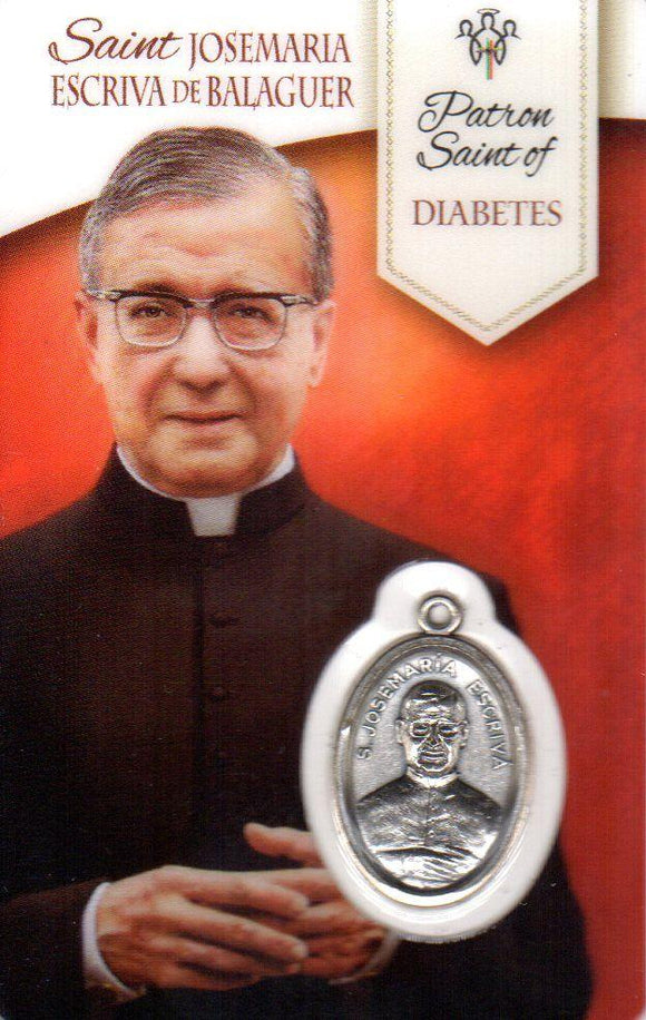 Holy Card - Laminated with High Quality Medal Saint Josemaria Escriva