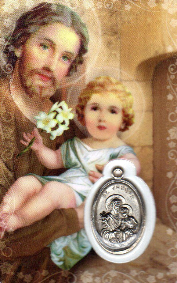 Holy Card - Laminated with High Quality Medal St Joseph