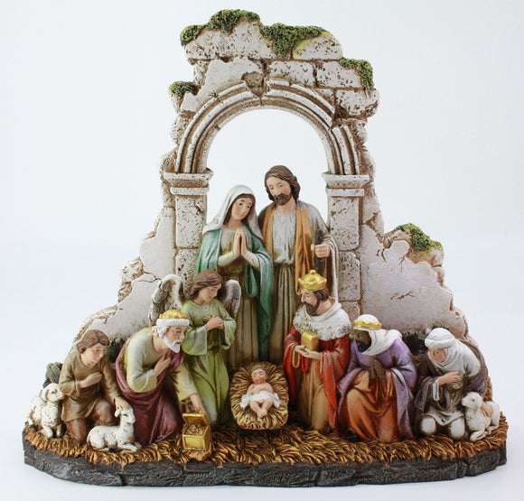 Statue - Kneeling Nativity with Stone Wall 220mm