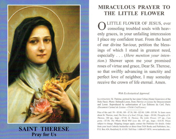 Prayer Card - Saint Therese Pray for Us